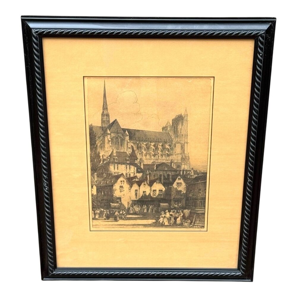 Louis Whirter aka Weirter Amiens The Water Market France Signed Original Etching